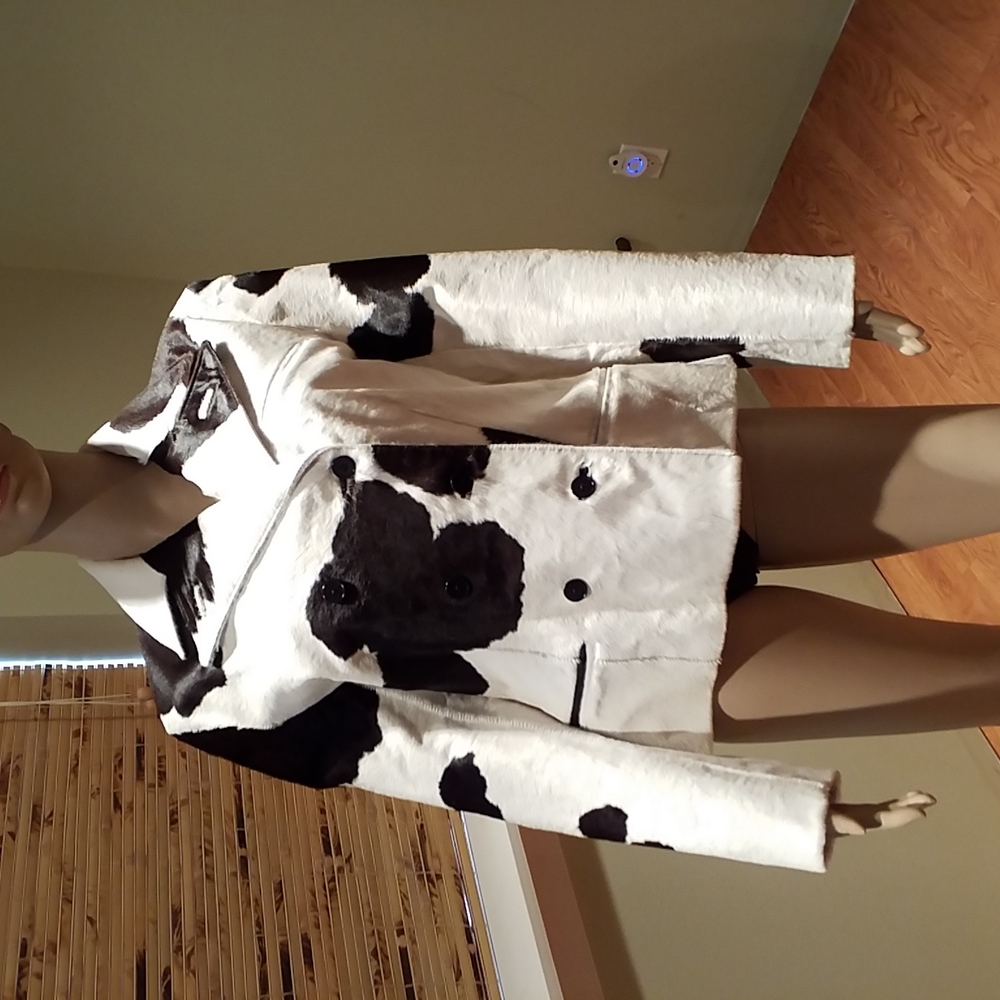 Ralph Lauren Purple Label Black And White Leather Calf Hair Jacket Size 8